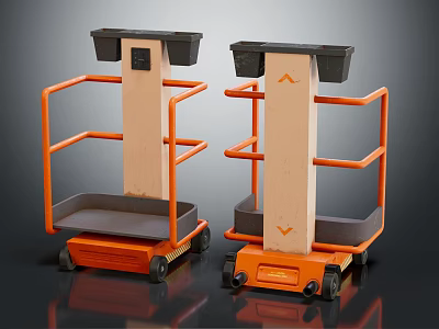 Orange And Beige Multi Tier Utility Carts With Storage Compartments And Wheels 3d model