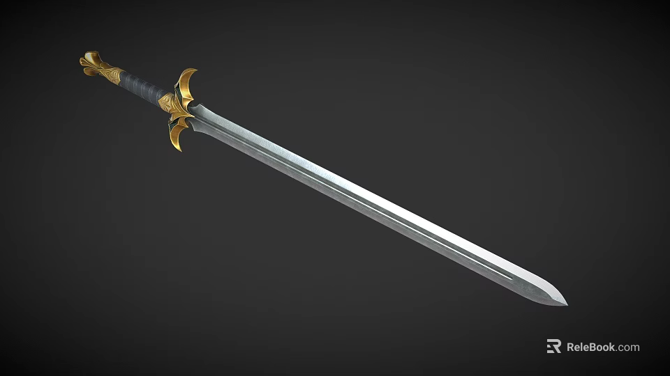 Ornate Decorative Sword With Golden Hilt And Shiny Silver Blade Design 3d model 