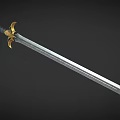 Ornate Decorative Sword With Golden Hilt And Shiny Silver Blade Design