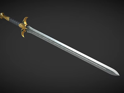 Ornate Decorative Sword With Golden Hilt And Shiny Silver Blade Design 3d model