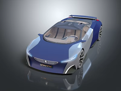 Futuristic Blue And Silver Concept Car With Transparent Roof Brown Seats And Sleek Design 3d model