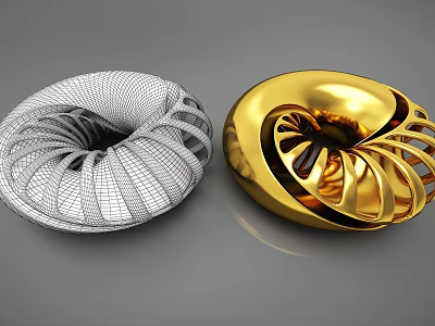 Decorative Ornament Set with White Mesh and Golden Spiral Circular Designs for Home Accent 3d model