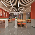 Modern Restaurant Interior Design With Red Wall Wooden Tables Bench Seats And Hanging Decor Plates