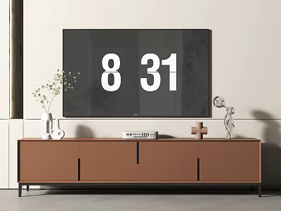 Modern Brown TV Stand With TV Storage Cabinets Decorative Vase And Clock 3d model