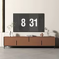 Modern Brown TV Stand With TV Storage Cabinets Decorative Vase And Clock