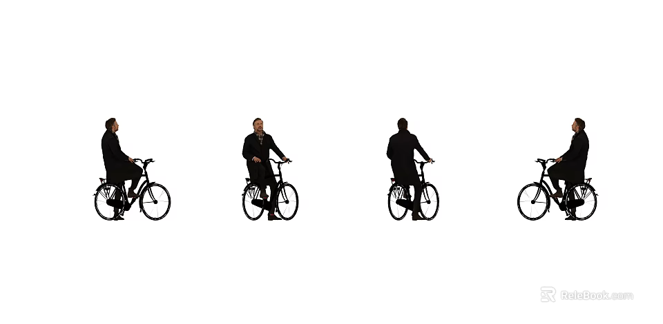 Man Riding Bicycle in Different Silhouette Angles Including Front Side and Back Views 3d model 