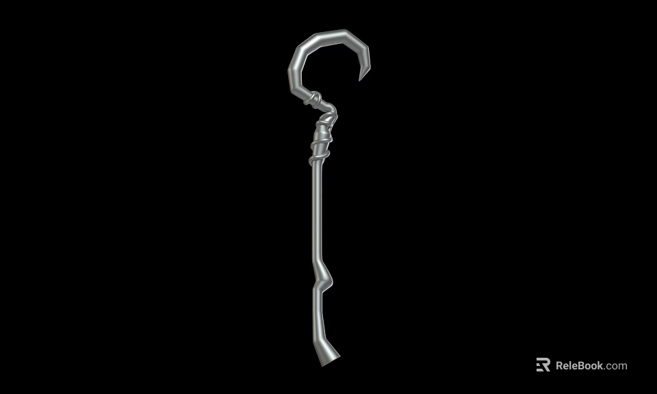 Silver Hooked Weapon With Curved Shaft And Intricate Metal Design 3d model 