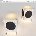 Modern Square Table Lamps With White Body Black Circular Panels And Thin Metal Legs
