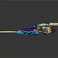Futuristic Blue And Gold Spaceship With Sleek Aerodynamic Wings And Engines