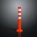 Orange Traffic Safety Bollard With White Reflective Stripes And Stable Base