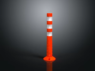 Orange Traffic Safety Bollard With White Reflective Stripes And Stable Base 3d model