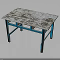 Rustic Table with Weathered White Surface and Blue Painted Wooden Legs 3d model