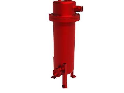 Red Cylindrical Industrial Equipment with Base and Inlet Outlet Connections 3d model