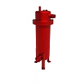 Red Cylindrical Industrial Equipment with Base and Inlet Outlet Connections