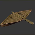 Small Golden Wooden Boat With Paddle And Detailed Wood Grain Design