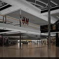 Spacious Shopping Mall Atrium with Glass Ceiling Natural Light Escalators and Brand Stores Display Windows