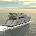 Sleek Modern Luxury Yacht Cruising On Calm Sea With Golden Sunset And White Waves