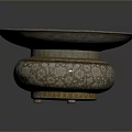 Intricate Bowl Shaped Sculpture Carving With Gold And White Patterns And Circular Base