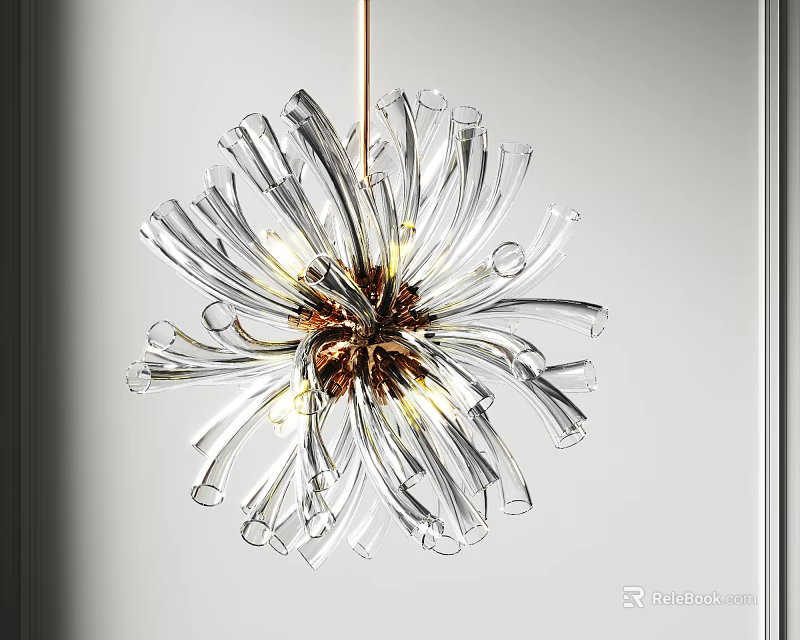 Elegant Modern Glass Chandelier With Radiant Petal Design And Metal Center 3d model 