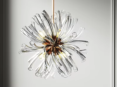 Elegant Modern Glass Chandelier With Radiant Petal Design And Metal Center 3d model