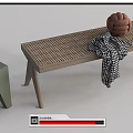 Nordic Stool Rattan Long Stool 3d model