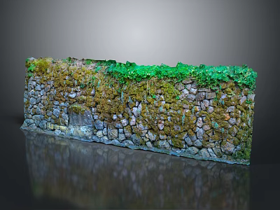 Natural Stone Wall Surface Covered With Green Moss And Lush Plants 3d model
