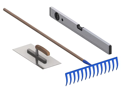 Essential Hardware Tools Featuring Rake Level And Trowel For DIY Projects 3d model