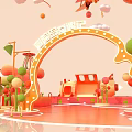 Cheerful Cartoon Playground With Red Character Slide Castle Small Plants Airplane And Clouds