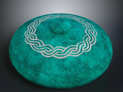 Green Circular Sculpture Carving With White Interlaced Pattern And Textured Surface 3d model