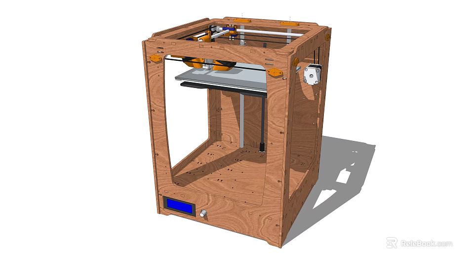 Compact Wooden Office 3D Printer With Transparent Front Panel And Internal Mechanical Parts 3d model