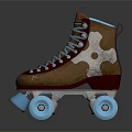 Vintage Roller Skates With Brown Leather Upper Blue Laces And Wheels