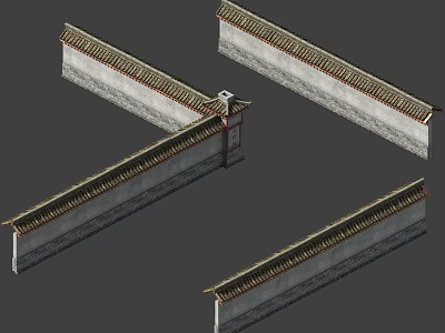 Traditional Chinese Building Exterior Wall With Gray Bricks And Tile Roof Design 3d model