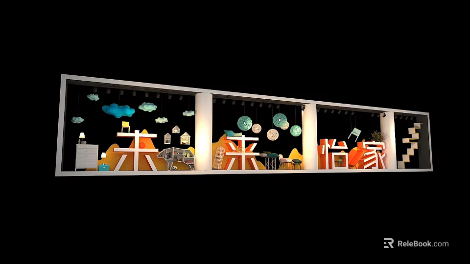 Future Yijia Shop Window Display With Cloud Lantern And Decorative Elements 3d model