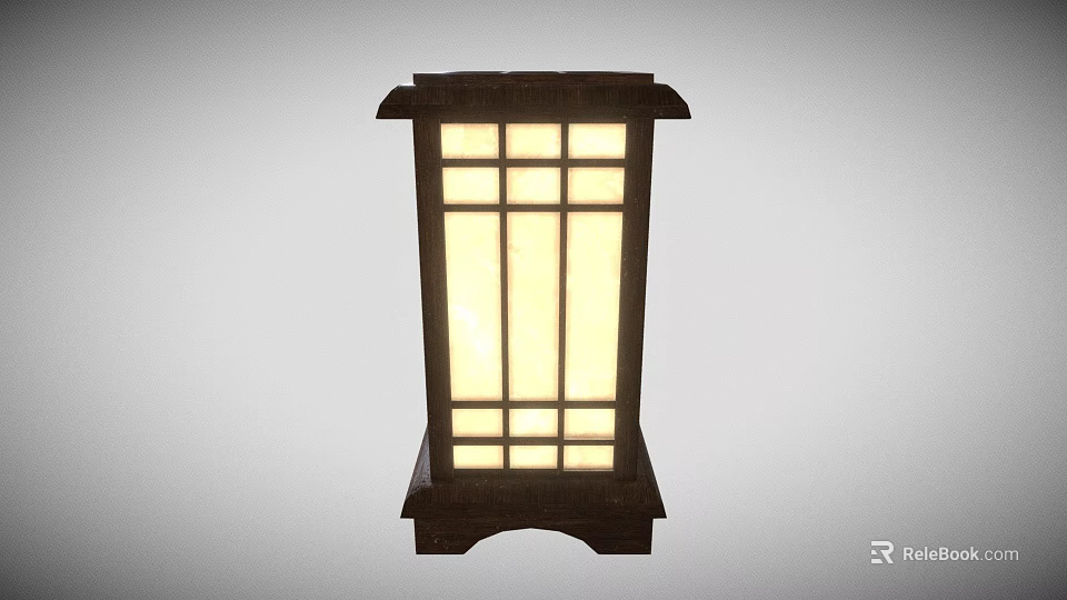 Plant Derived Wooden Lantern With Luminous Glass Grid Design Details 3d model 