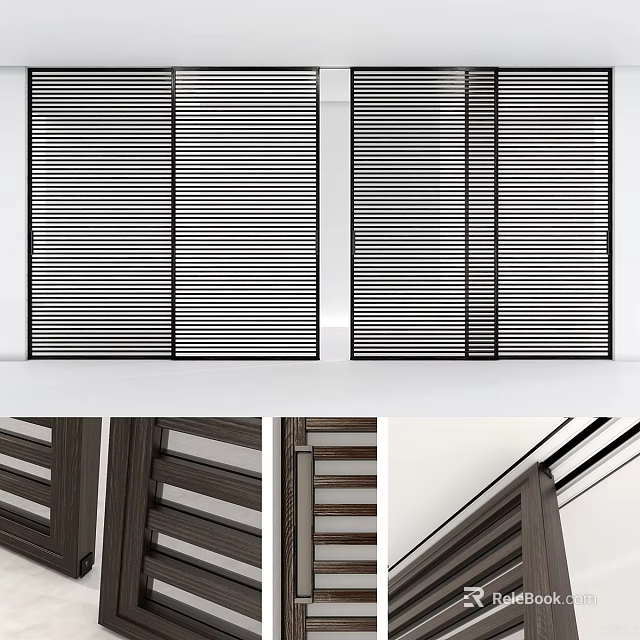 Modern Interior Wooden Sliding Doors With Vertical Slats And Minimalist Design 3d model 