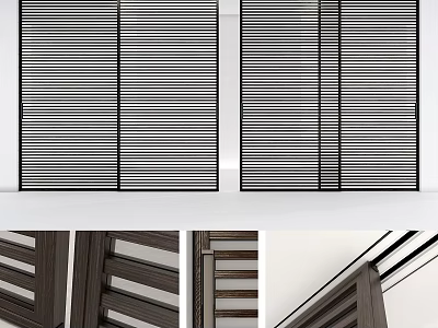 Modern Interior Wooden Sliding Doors With Vertical Slats And Minimalist Design 3d model