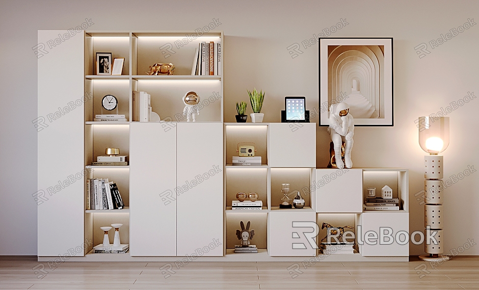 Modern Bookcase Cream Floor Shelf Storage Cabinet model