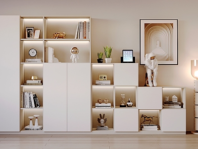 Modern Bookcase Cream Floor Shelf Storage Cabinet model