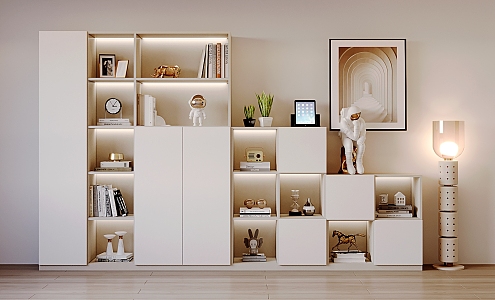 Modern Bookcase Cream Floor Shelf Storage Cabinet 3d model