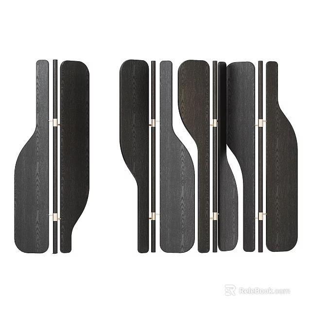 Sleek Modern Black Wooden Partition With Decorative Panels For Interior Design 3d model 