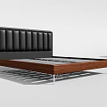 Double Bed With Black Leather Vertical Tufted Headboard Wooden Frame And Silver Metal Legs Modern Style
