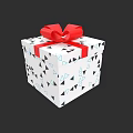 White Gift Box With Triangle Patterns And Red Bow Decoration 3d model