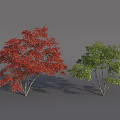 Two Arbor Trees with Red And Green Leaves Standing On Gray Background 3d model