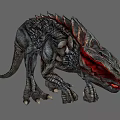 Game And Movie Character Black Scaled Monster With Red Back Spikes Open Mouth Sharp Claws
