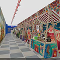 Supermarket Grocery Store Interior With Blue Shelves Matryoshka Dolls And Checkout Counters
