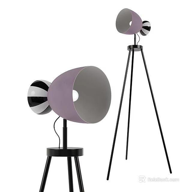 Modern Floor Lamp With Purple Shade Black Tripod Stand And Striped Accent Design 3d model 