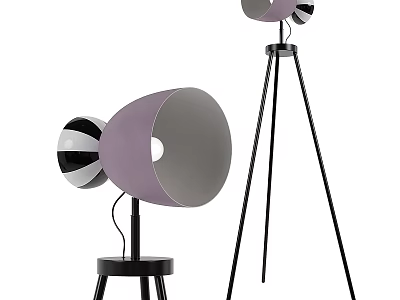 Modern Floor Lamp With Purple Shade Black Tripod Stand And Striped Accent Design 3d model