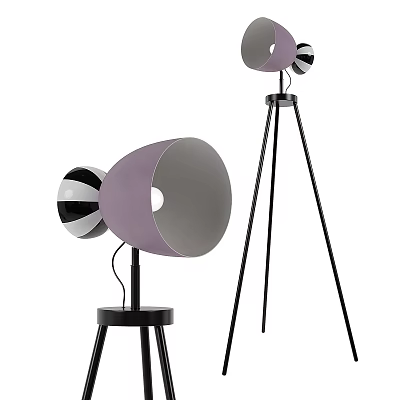 Modern Floor Lamp With Purple Shade Black Tripod Stand And Striped Accent Design 3d model