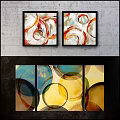 Abstract Oil Paintings Triptych Single Panel Featuring Golden Blue Teal Beige Brown Ocean Sky Texture