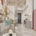 Elegant Modern Apartment Interior With Open Layout Staircase Living Room And Kitchen